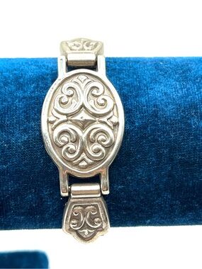 Brighton Black Leather Bracelet with Ornate Silver Medallion